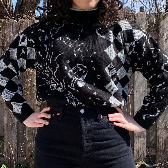 Vintage Sweaters - Vintage Black and White Cowl Neck Sweater